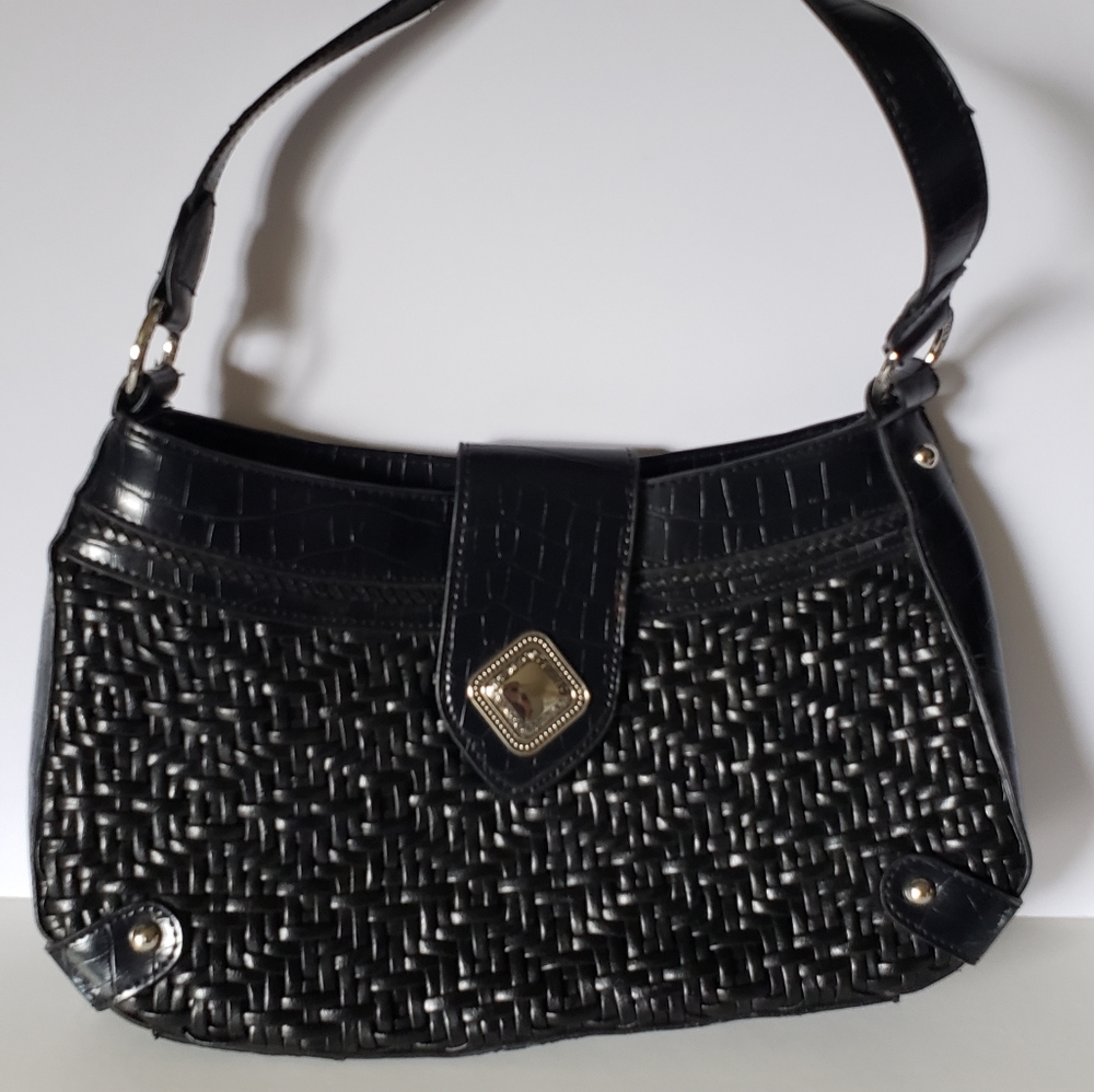 Coldwater Creek Womens Black  Weaved  Handbag Hand Weaved